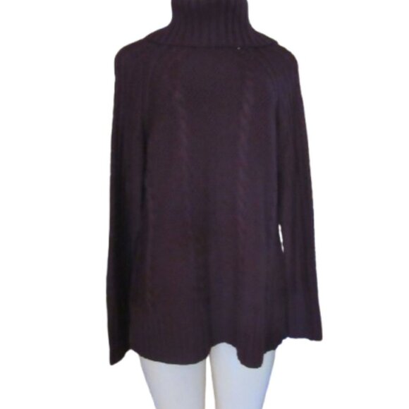 Goode Rider Dark Burgundy Wool Cable Knit Turtleneck Sweater SZ M - Picture 2 of 6